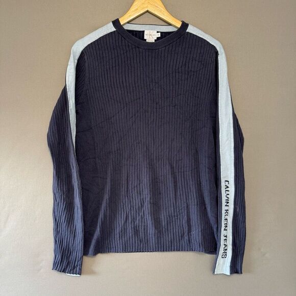 Calvin Klein Men’s Long Sleeve Knit Size Medium Vintage Striped Preppy 2000s - Picture 1 of 11